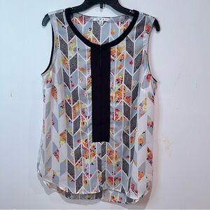 CAbi Women's Floral Geometric Sleeveless Blouse - Black, White, and Pink